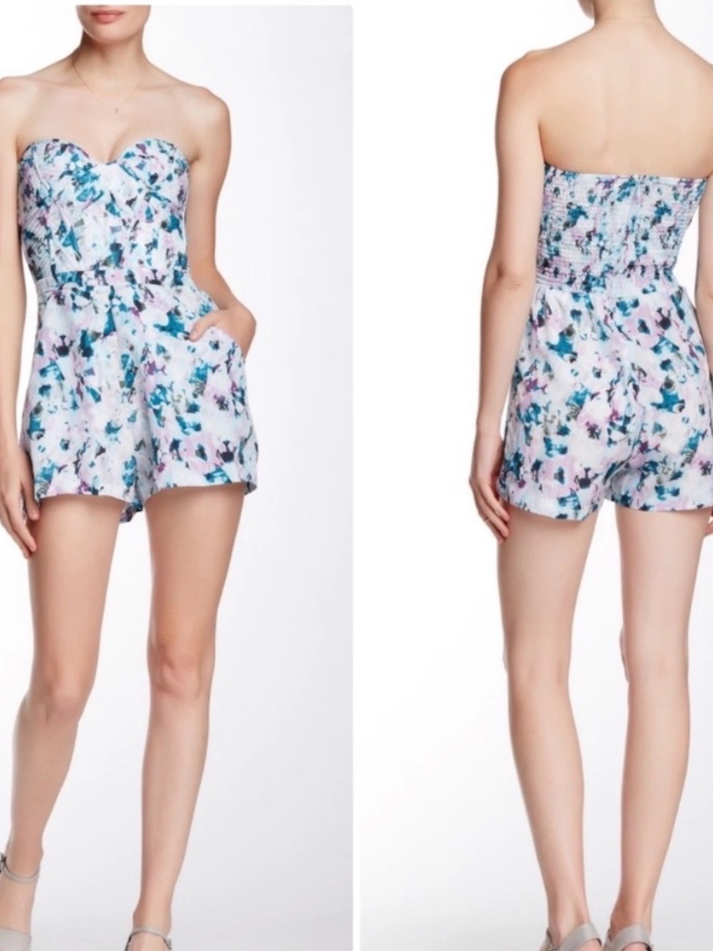 NWT Parker Sutton Jasmine Print Romper Lightweight Strapless Floral Large